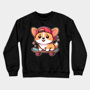 Kawaii Corgi Puppy on Skateboard Cute Dog Lover Crewneck Sweatshirt